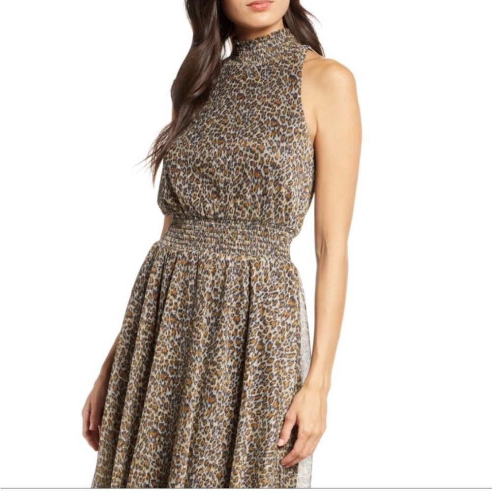 Sam Edelman metallic leopard print high low dress